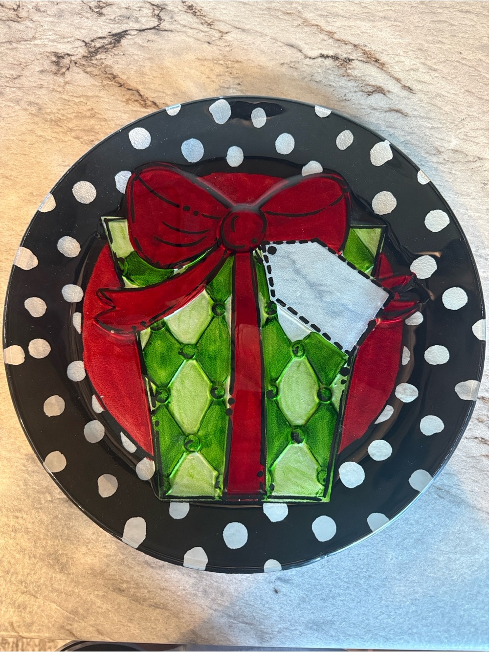 Hand-Painted Present Plate in Red & Green